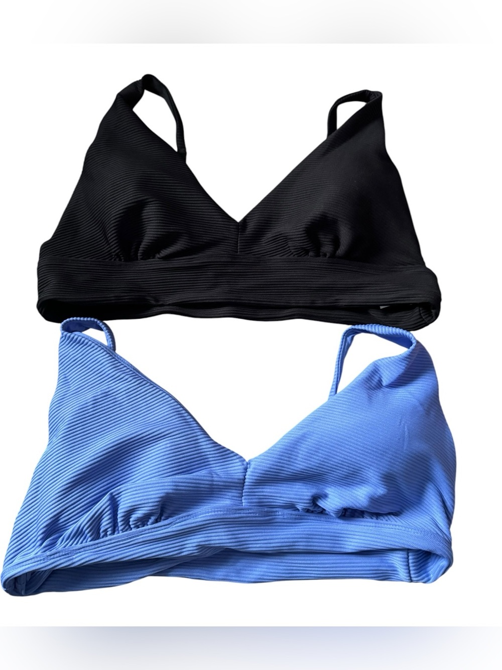 George NWT Lot 2 Ribbed Long Line Triangle Bikini Top XL Black Blue Beach - Picture 1 of 10